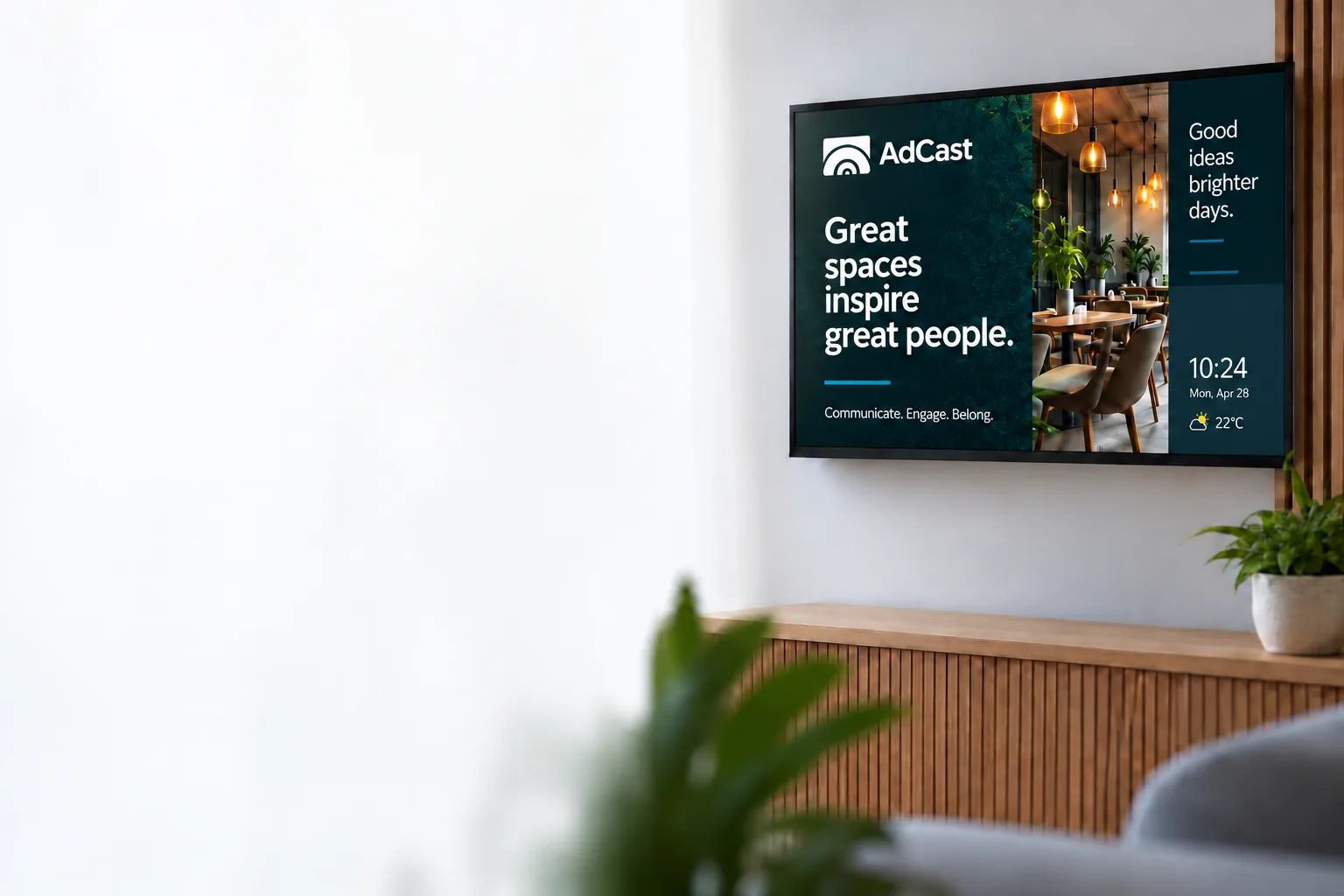 AdCast running on a TV mounted in a restaurant