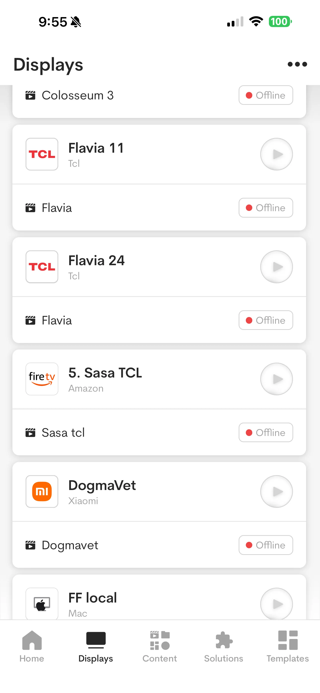 AdCast displays list in the mobile app