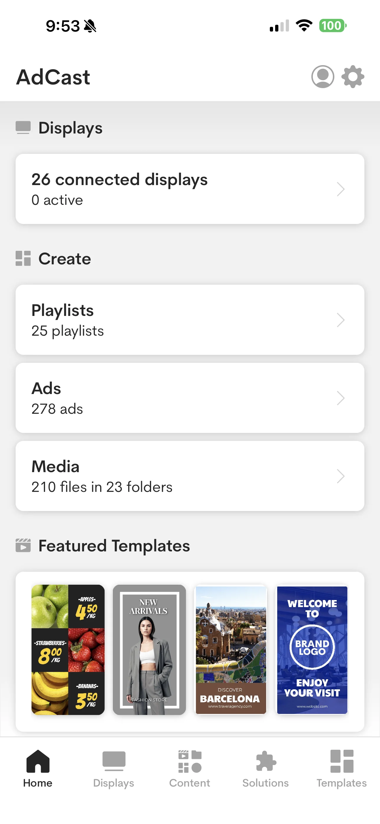 AdCast mobile dashboard