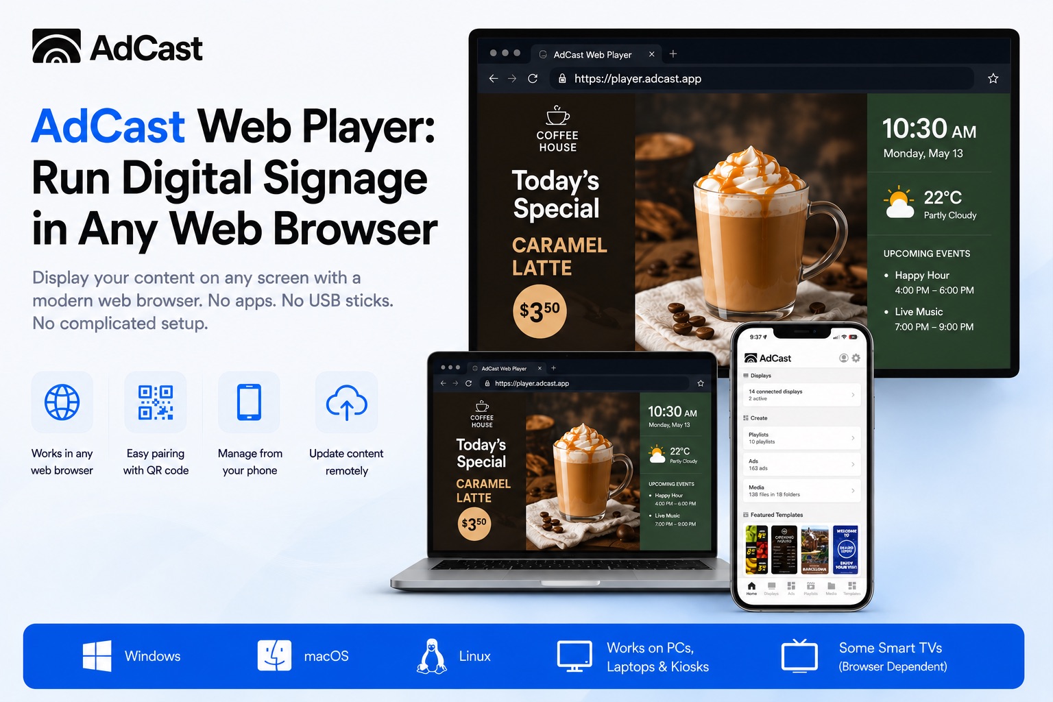 AdCast Web Player browser digital signage player